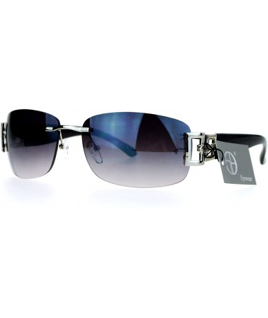 Square Luxury Rimless Art Deco Metal Chain Designer Sunglasses - Silver Black - CX129K8MY6H $19.27