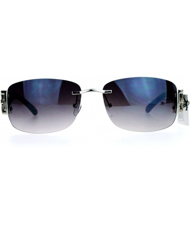 Square Luxury Rimless Art Deco Metal Chain Designer Sunglasses - Silver Black - CX129K8MY6H $19.27