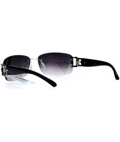 Square Luxury Rimless Art Deco Metal Chain Designer Sunglasses - Silver Black - CX129K8MY6H $19.27