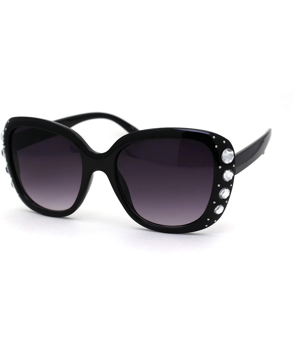 Square Womens Large Rhinestone Jewel Trim Butterfly Diva Sunglasses - Black Smoke - CL196245U8E $22.69