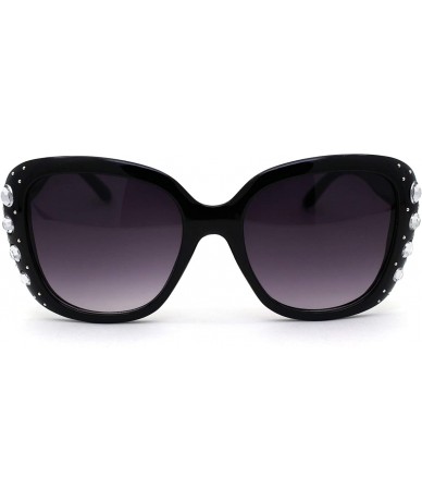 Square Womens Large Rhinestone Jewel Trim Butterfly Diva Sunglasses - Black Smoke - CL196245U8E $22.69