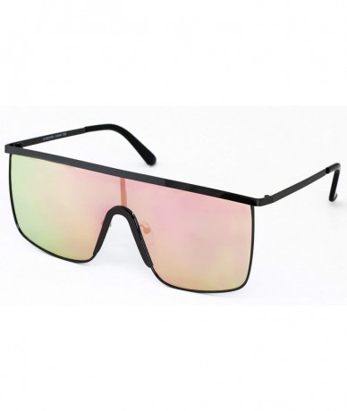 Oval Oversized Flat Top Square VINTAGE RETRO SHIELD VISOR Style Aviator SUNGLASSES - Black Pink - CX18NZD49UN $27.31