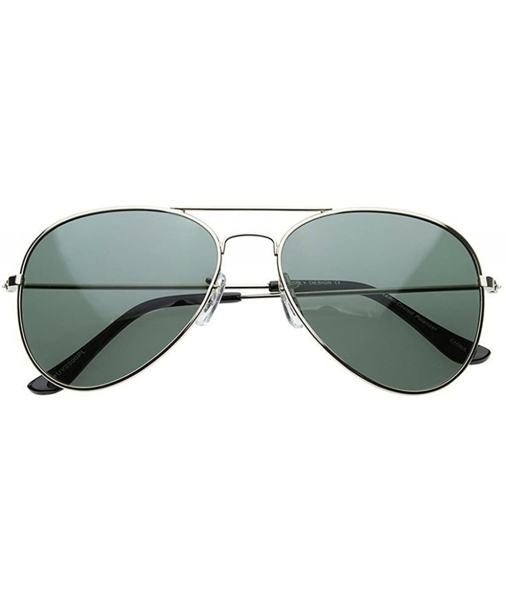 Aviator Premium Silver Aviator Sunglasses Polarized Anti Glare Lens for Men Women - CC11511ID31 $18.05