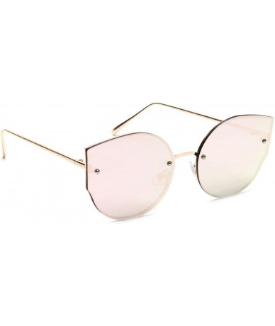 Cat Eye Women's Oversized Cat Eye Sunglasses Tinted and Mirror Flat Lens - Pink Mirror - CS18EOM7KT6 $23.80