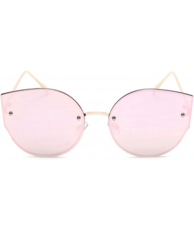 Cat Eye Women's Oversized Cat Eye Sunglasses Tinted and Mirror Flat Lens - Pink Mirror - CS18EOM7KT6 $23.80