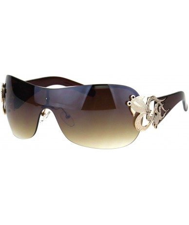 Shield Womens Coy Metal Jewel Designer Fashion Shield Warp Sunglasses - Rimless Gold Brown - CE18HM9G2TA $19.17