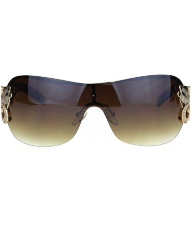 Shield Womens Coy Metal Jewel Designer Fashion Shield Warp Sunglasses - Rimless Gold Brown - CE18HM9G2TA $19.17