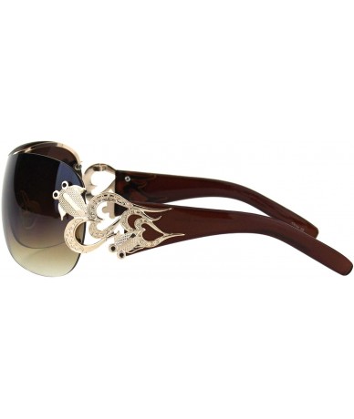 Shield Womens Coy Metal Jewel Designer Fashion Shield Warp Sunglasses - Rimless Gold Brown - CE18HM9G2TA $19.17