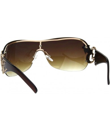 Shield Womens Coy Metal Jewel Designer Fashion Shield Warp Sunglasses - Rimless Gold Brown - CE18HM9G2TA $19.17