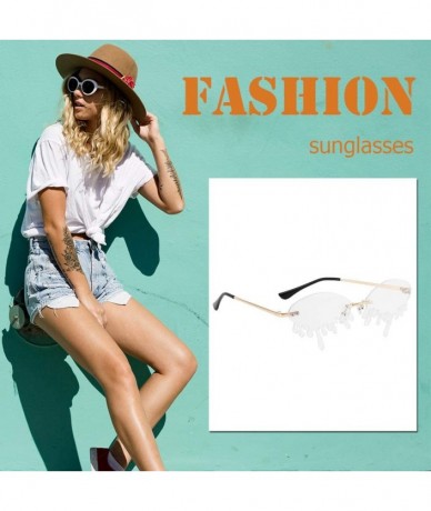 Square Fashion Sunglasses Women Men Rimless Tears Shape Street Eyeglasses Shades - F - CT190OIX3AS $17.50