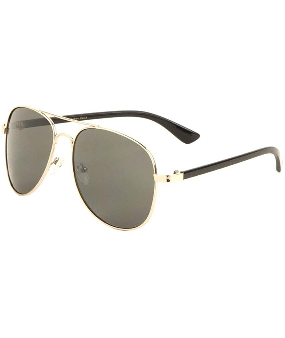 Aviator Round Thin Frame Classic Plastic Temple Aviator Sunglasses - Green Gold - CM197WQWMX3 $26.50