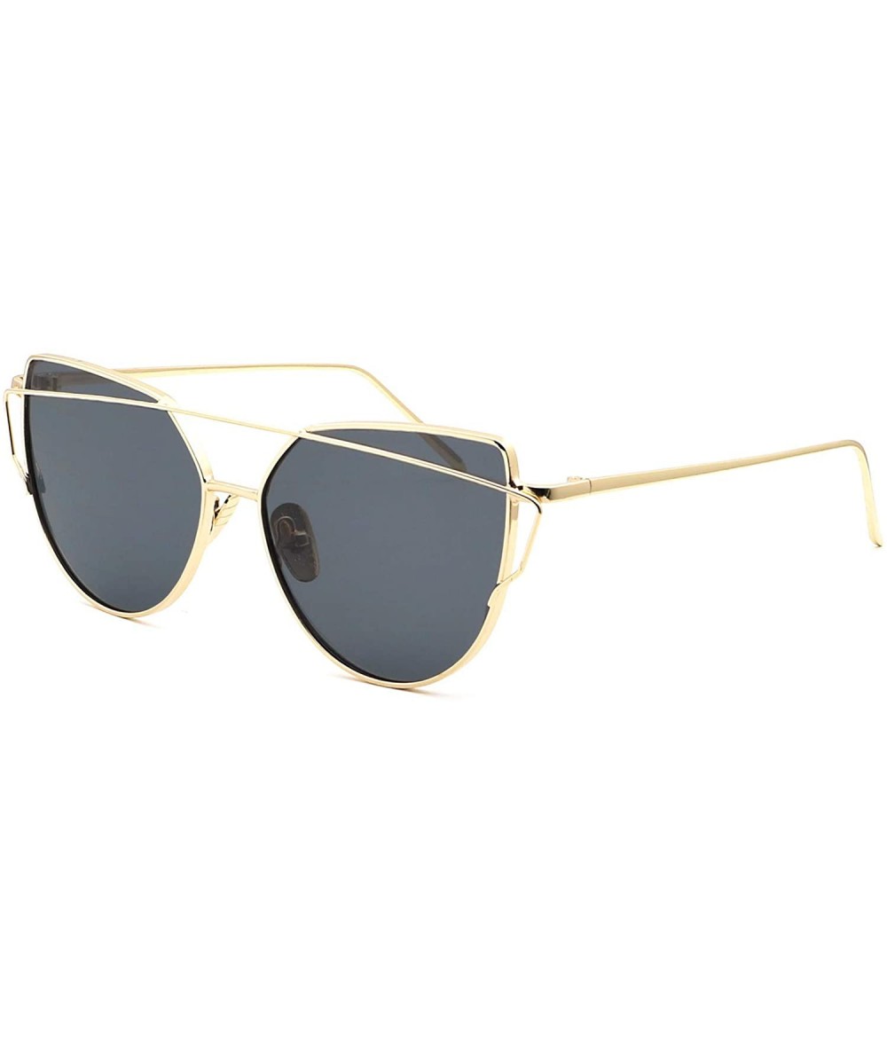 Sport Women Cat Eye Sunglasses Mirrored Flat Lens Street Fashion Metal Frame UV400 - Golden Frame/Gray Lens - CP182IYZEHT $19.53