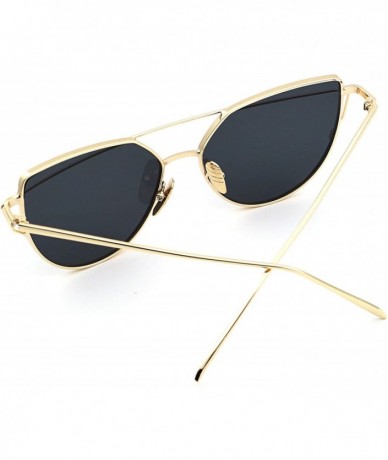 Sport Women Cat Eye Sunglasses Mirrored Flat Lens Street Fashion Metal Frame UV400 - Golden Frame/Gray Lens - CP182IYZEHT $19.53