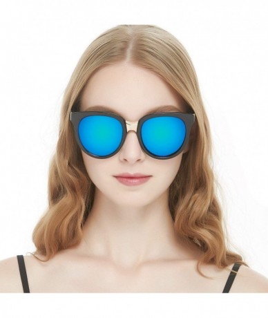 Oval Classic Cat Eye Polaroid Lens Sunglasses Acetate Frame with Spring Hinges for women - D-blue Green - CR18G43YWI2 $27.57