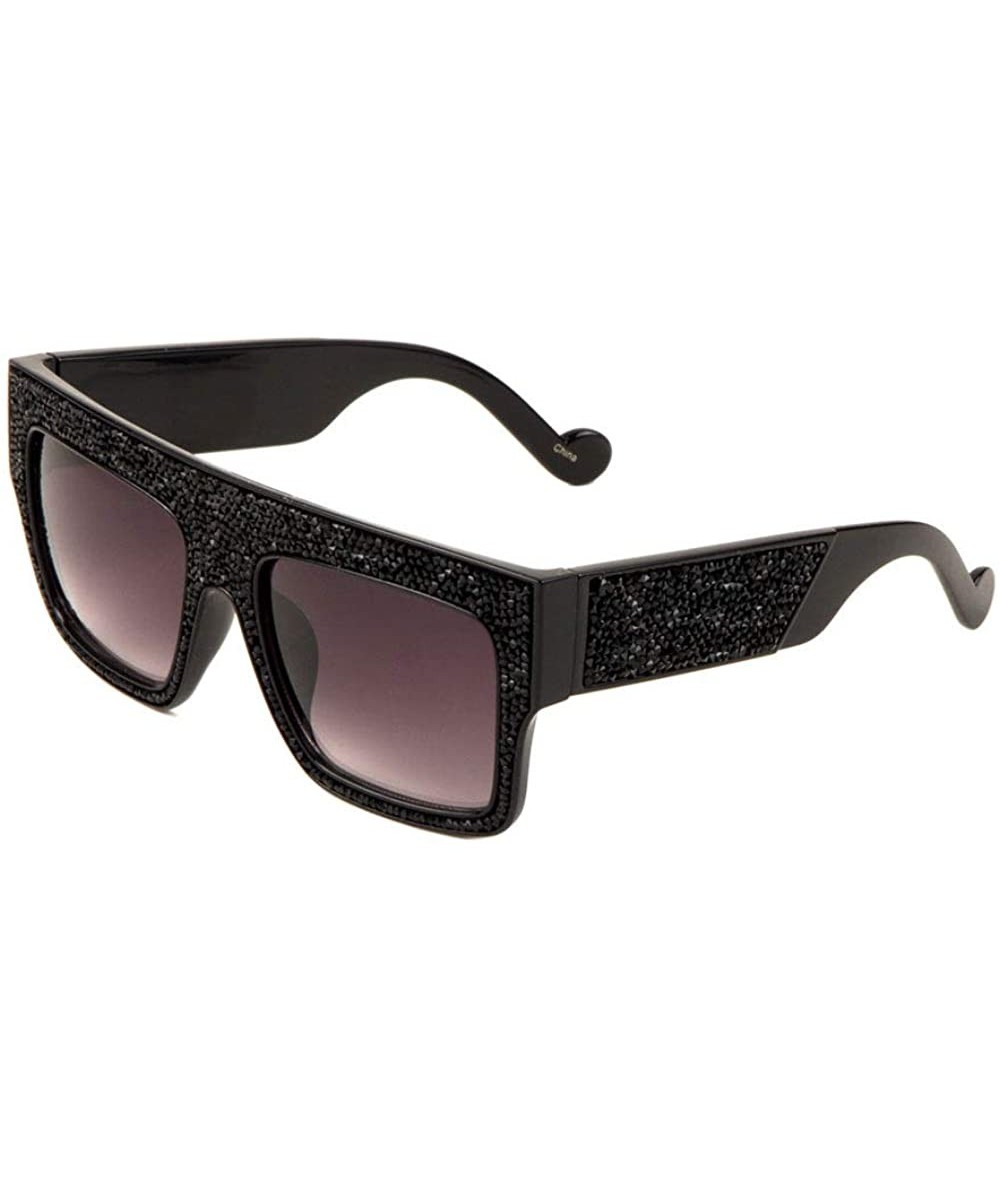 Oversized Oversized Flat Top Square Rhinestone Glitter Sunglasses - Smoke Black - CK197MMHRQD $28.05