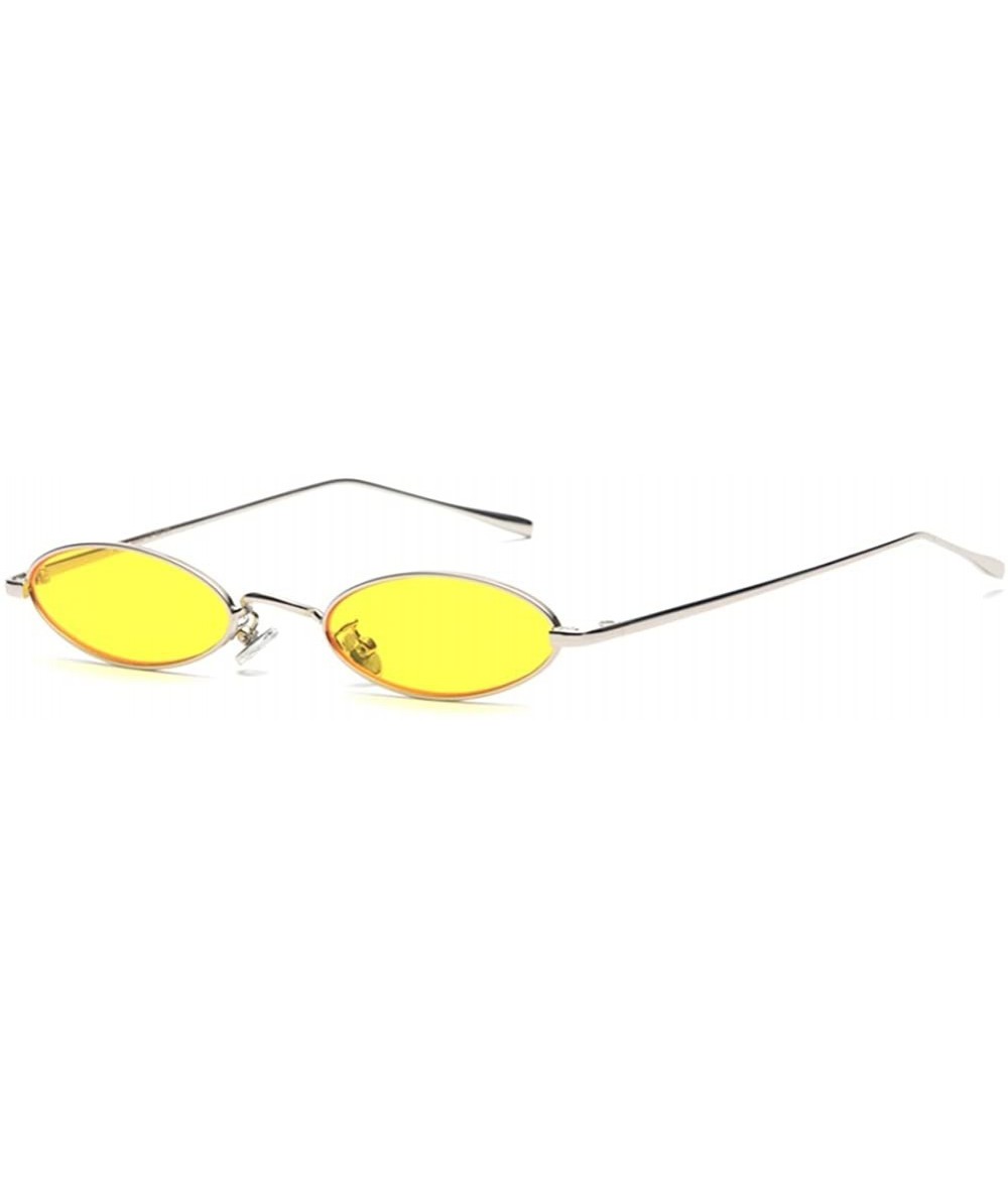 Sport Vintage Oval Sunglasses Small Metal Frame Fashion Candy Colors Women Sun Glasses - Yellow - CF18CE63HY3 $19.59