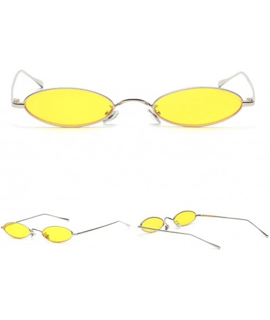 Sport Vintage Oval Sunglasses Small Metal Frame Fashion Candy Colors Women Sun Glasses - Yellow - CF18CE63HY3 $19.59