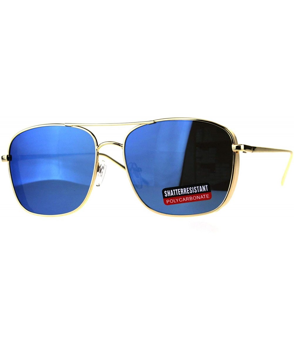 Square Unisex Side Cover Sunglasses Square Metal Frame Mirror Lens UV 400 - Gold (Blue Mirror) - C218HMZDGL5 $21.84