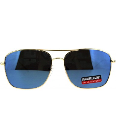 Square Unisex Side Cover Sunglasses Square Metal Frame Mirror Lens UV 400 - Gold (Blue Mirror) - C218HMZDGL5 $21.84