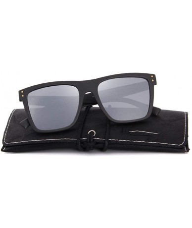 Square DESIGN Men/Women Polarized Square Sunglasses 100% UV Protection S8206 C01 Black - C03 Silver - CZ18XE0LT8R $28.01