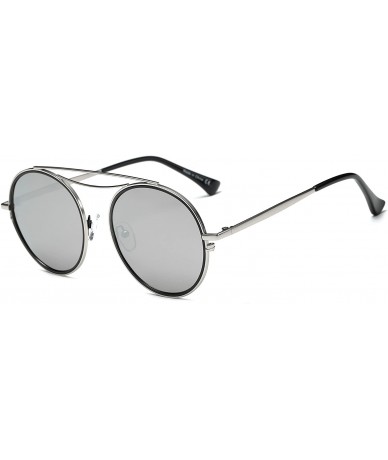 Oversized Fashion Designer Mirrored Polarized Round Sunglasses Fashion Eyewear - Silver/Light Gray - CE17Y7I3XGR $52.36