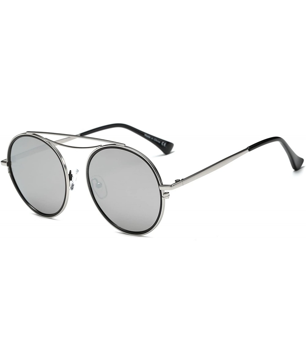 Oversized Fashion Designer Mirrored Polarized Round Sunglasses Fashion Eyewear - Silver/Light Gray - CE17Y7I3XGR $52.36