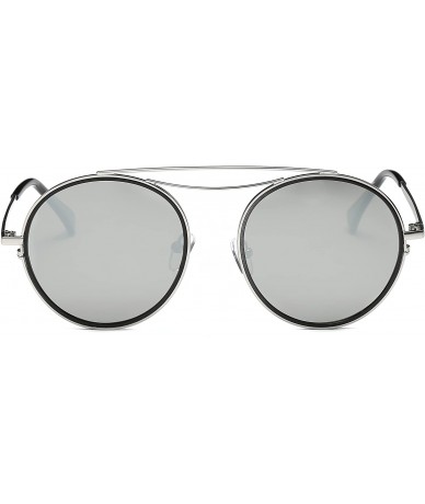 Oversized Fashion Designer Mirrored Polarized Round Sunglasses Fashion Eyewear - Silver/Light Gray - CE17Y7I3XGR $52.36