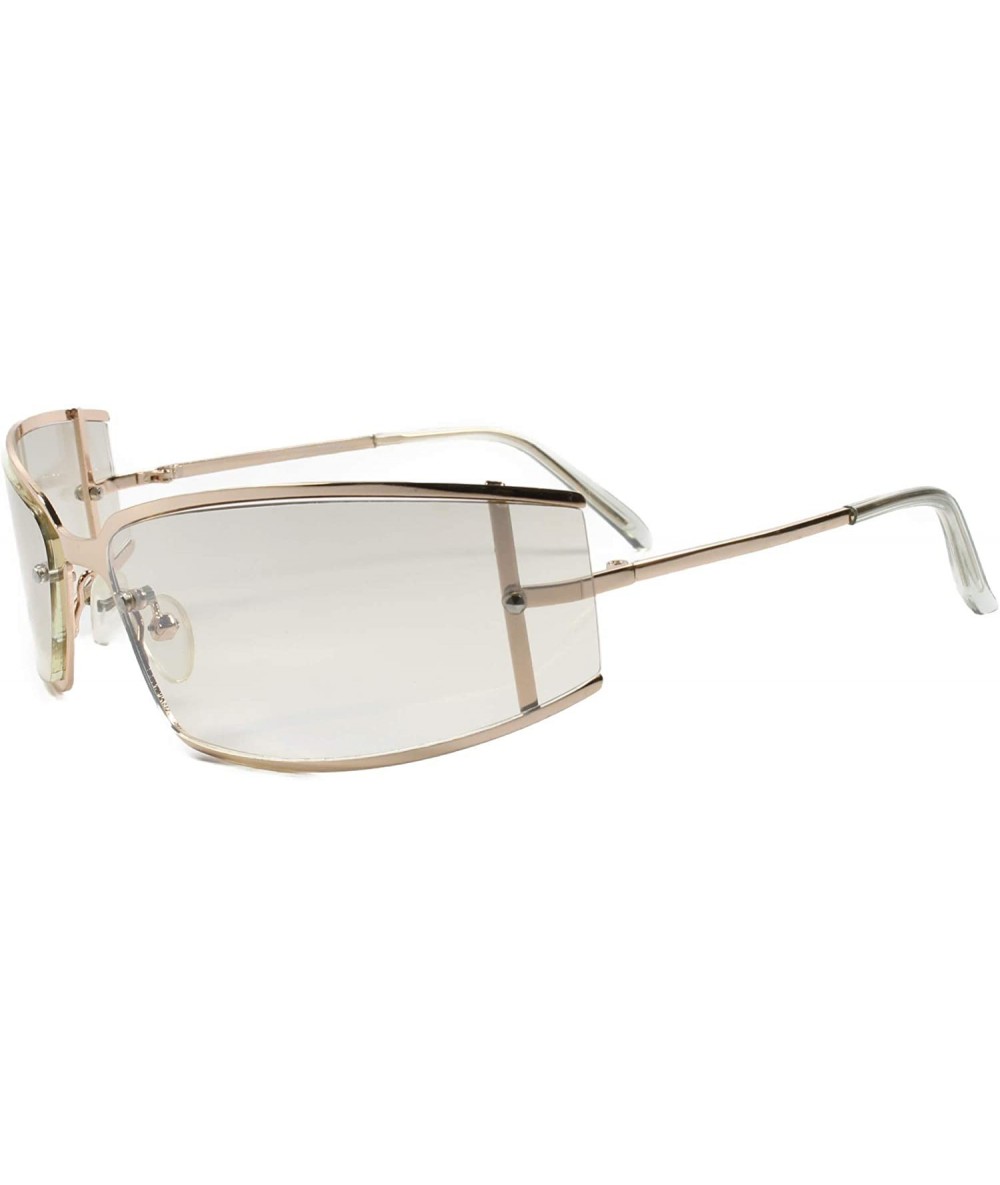 Rectangular Retro Futuristic Light Tint Lens Vintage Wrap Rectangle Sunglasses - Gold & Clear - CP18SA58O4X $29.81