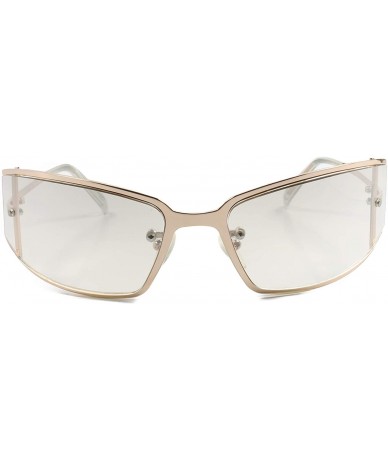 Rectangular Retro Futuristic Light Tint Lens Vintage Wrap Rectangle Sunglasses - Gold & Clear - CP18SA58O4X $29.81