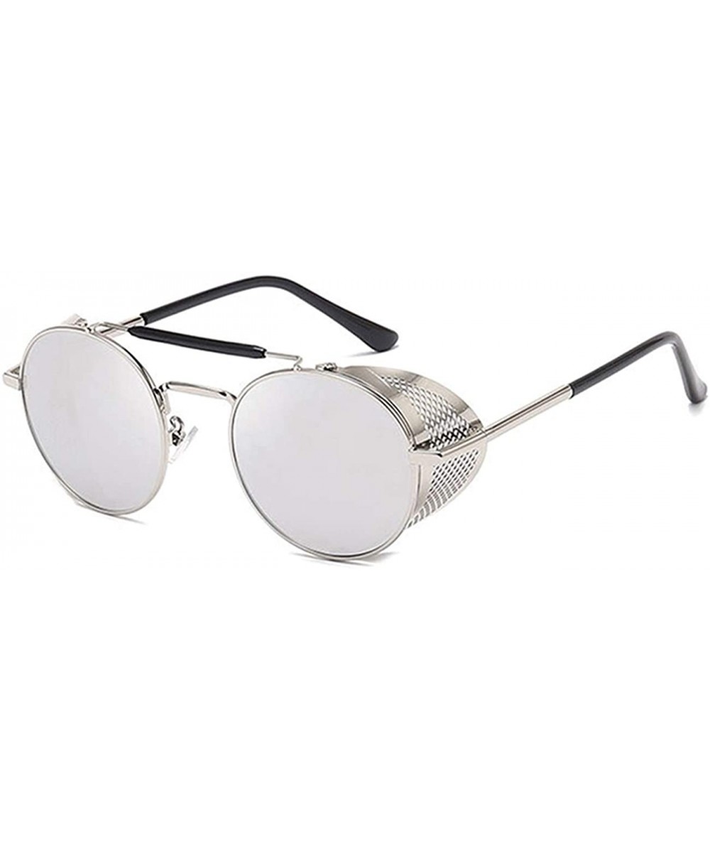 Round Steampunk Sunglasses for Men Women-Classic Round Style-UV Protection 8086 - Silver - CA19032DZH4 $17.93