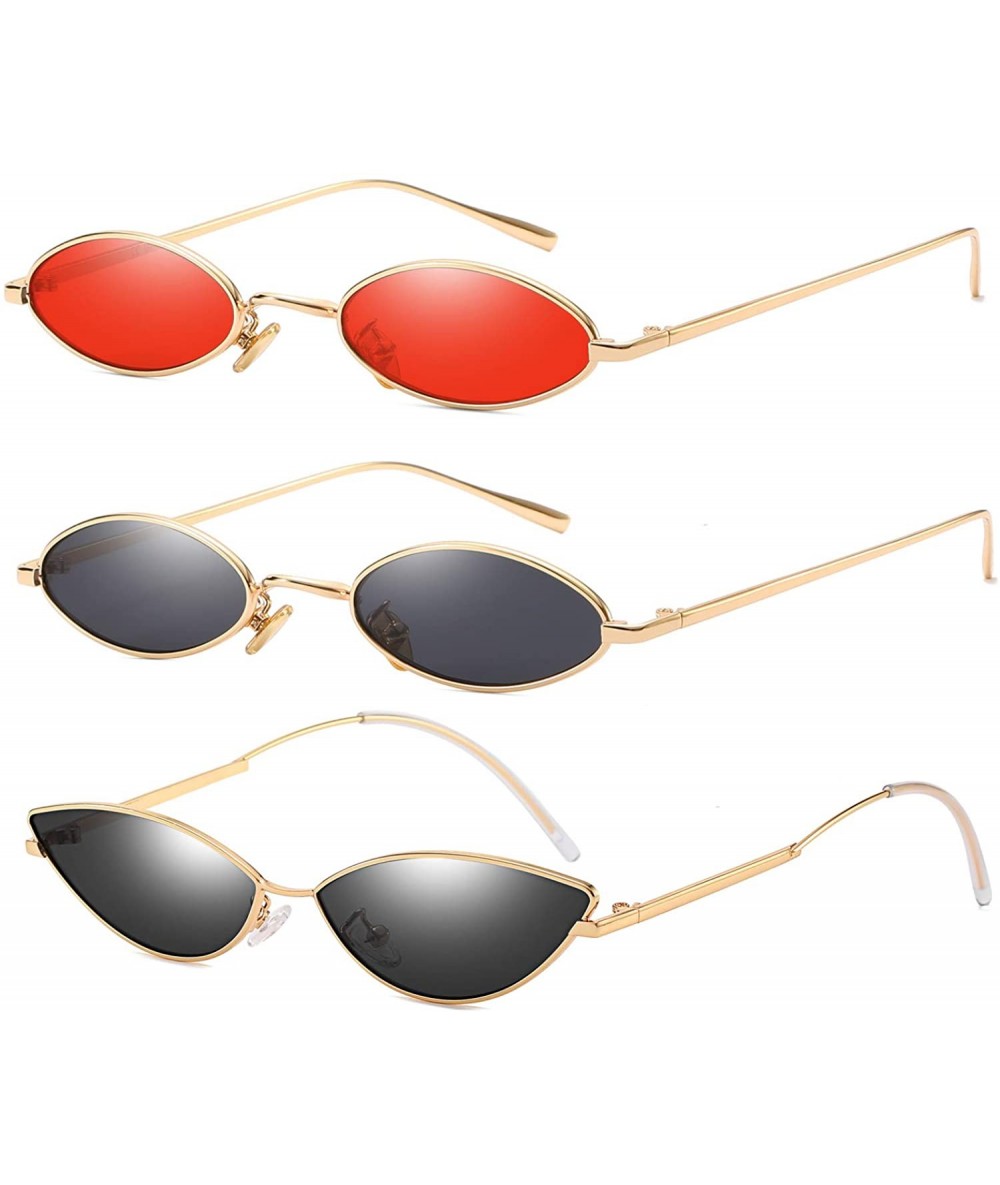 Square Vintage Slender Oval Sunglasses Small Metal Frame Candy Colors - CH18CSY8MLI $32.50