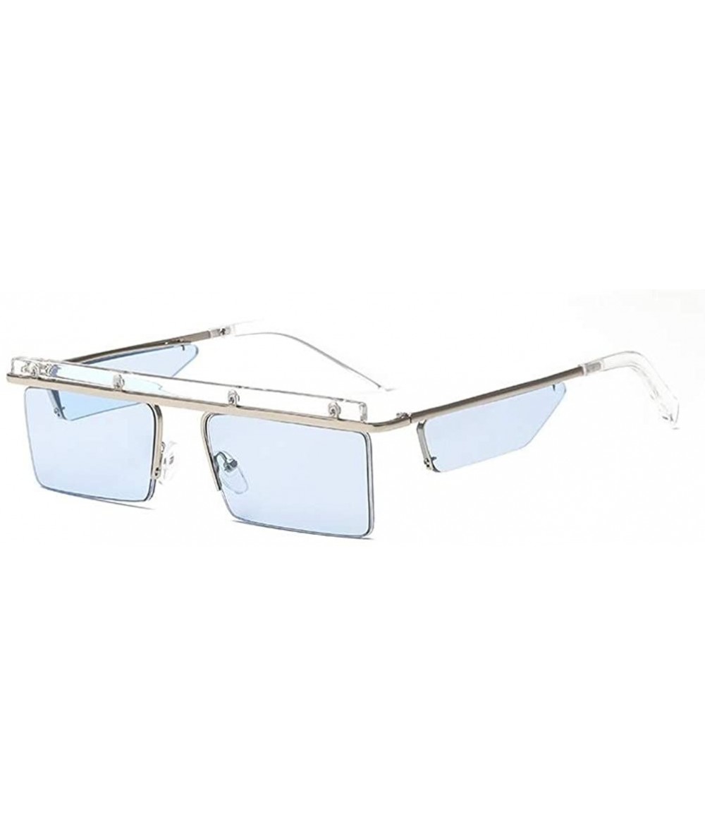 Aviator Rimless Square Ocean Lens Sunglasses HD Lenses with Case UV Protection Driving Cycling - Blue - CF18LN3TWS2 $30.16