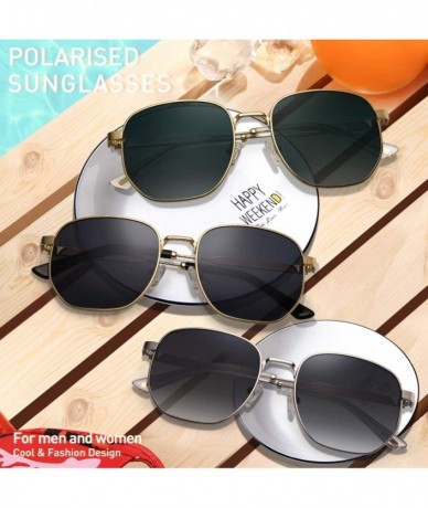 Rimless Polygonal Polarized Sunglasses for Men Women Metal Geometric Square Driving Glasses - Black Lens - C4194WZC609 $29.24