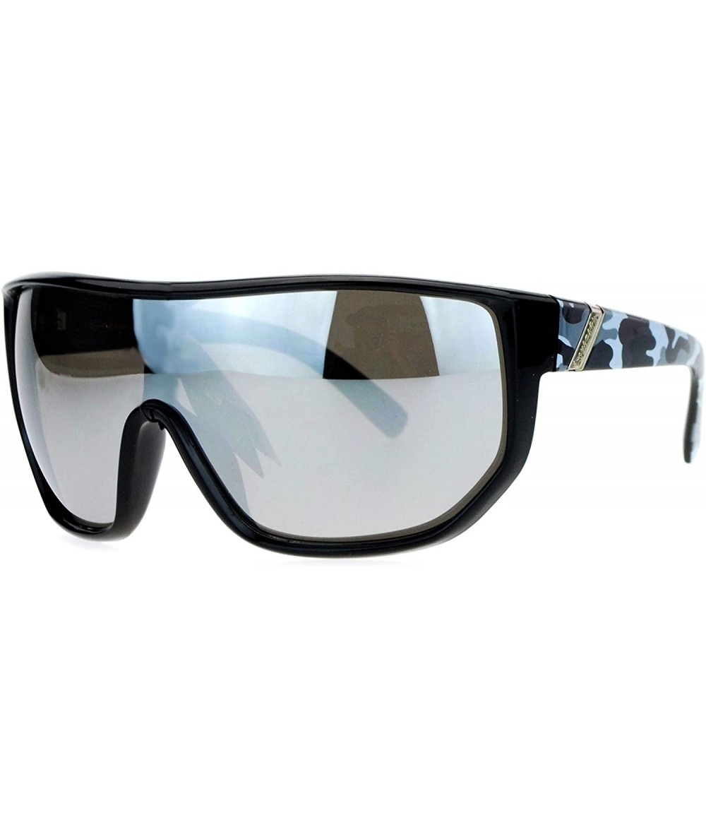 Shield Biohazard Oversize Shield Mirror Lens Mens Gangster Plastic Sunglasses - Grey Camo - C612HHXNQSH $23.89