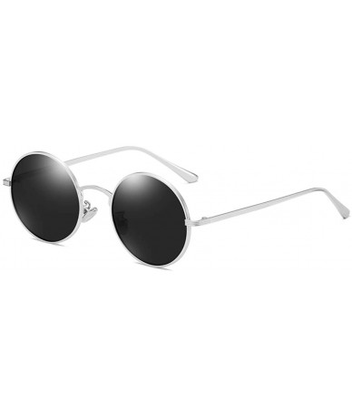 Round Women Vintage Sunglasses Polarized Retro Male Sun Glasses Round Metal Frame Uv400 - Silver With Black - C718X4LRA8D $22.40