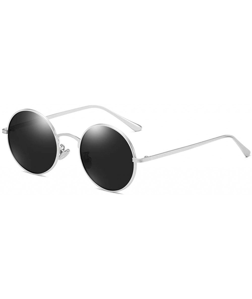 Round Women Vintage Sunglasses Polarized Retro Male Sun Glasses Round Metal Frame Uv400 - Silver With Black - C718X4LRA8D $22.40