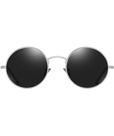 Round Women Vintage Sunglasses Polarized Retro Male Sun Glasses Round Metal Frame Uv400 - Silver With Black - C718X4LRA8D $22.40