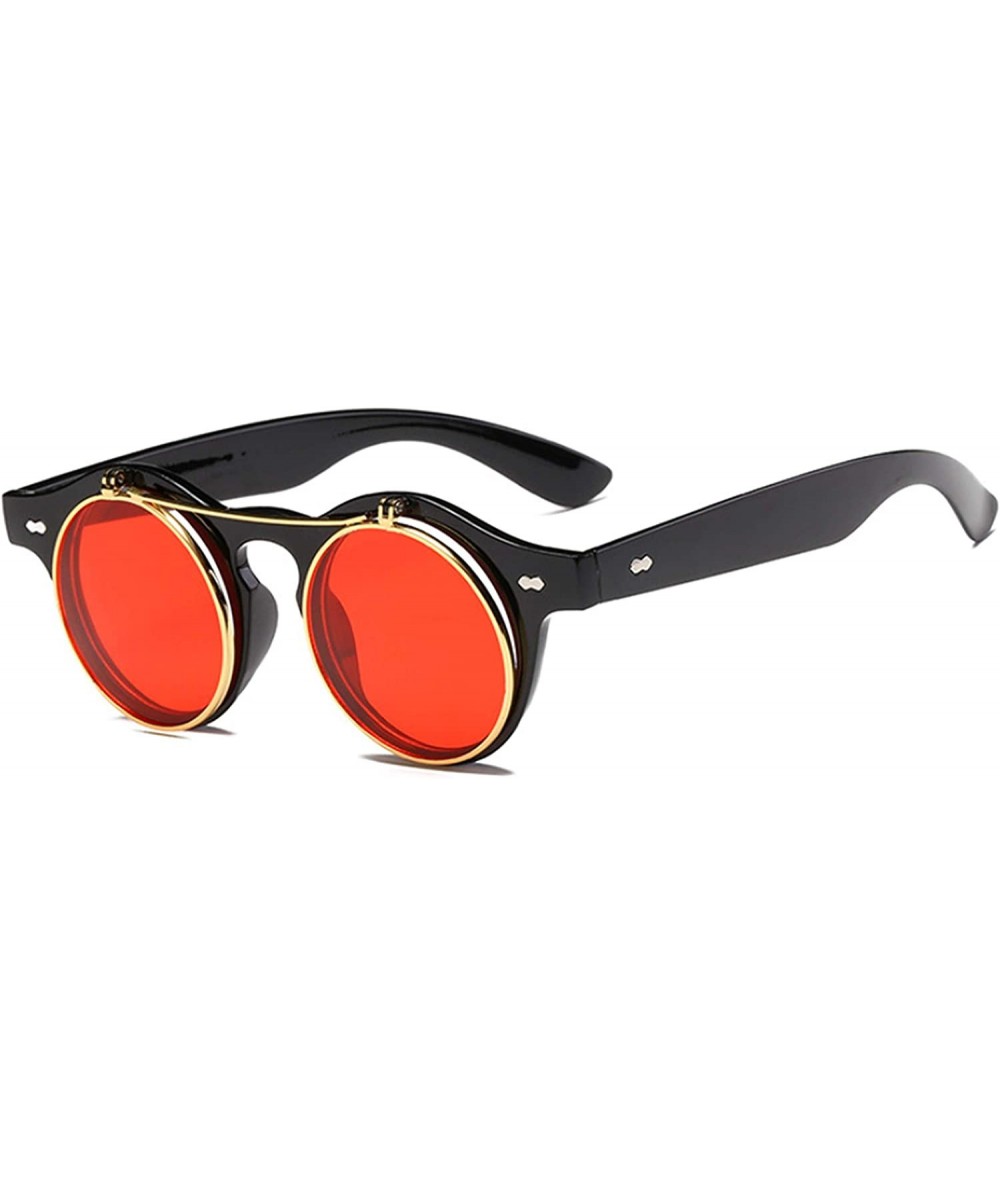 Round Retro Steampunk Round Circle Flip Up Sunglasses - Red - C418NAT3MTI $19.92