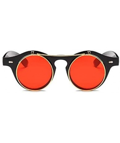 Round Retro Steampunk Round Circle Flip Up Sunglasses - Red - C418NAT3MTI $19.92