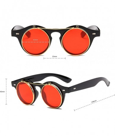 Round Retro Steampunk Round Circle Flip Up Sunglasses - Red - C418NAT3MTI $19.92