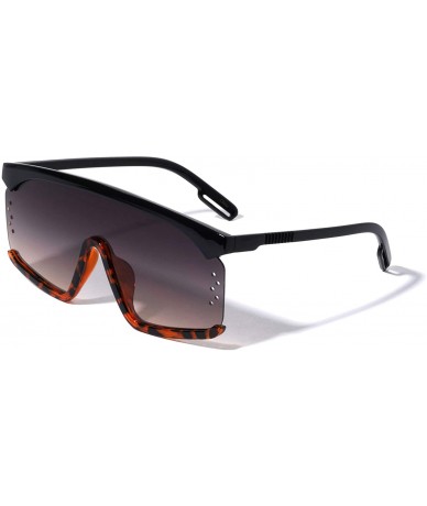 Rectangular Flat Top Semi-Rimless Shield Fashion Sunglasses - Brown - CV196MSUZ7K $27.03