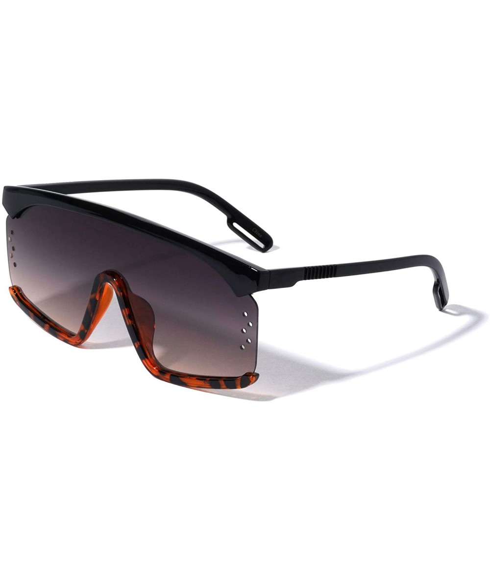 Rectangular Flat Top Semi-Rimless Shield Fashion Sunglasses - Brown - CV196MSUZ7K $27.03