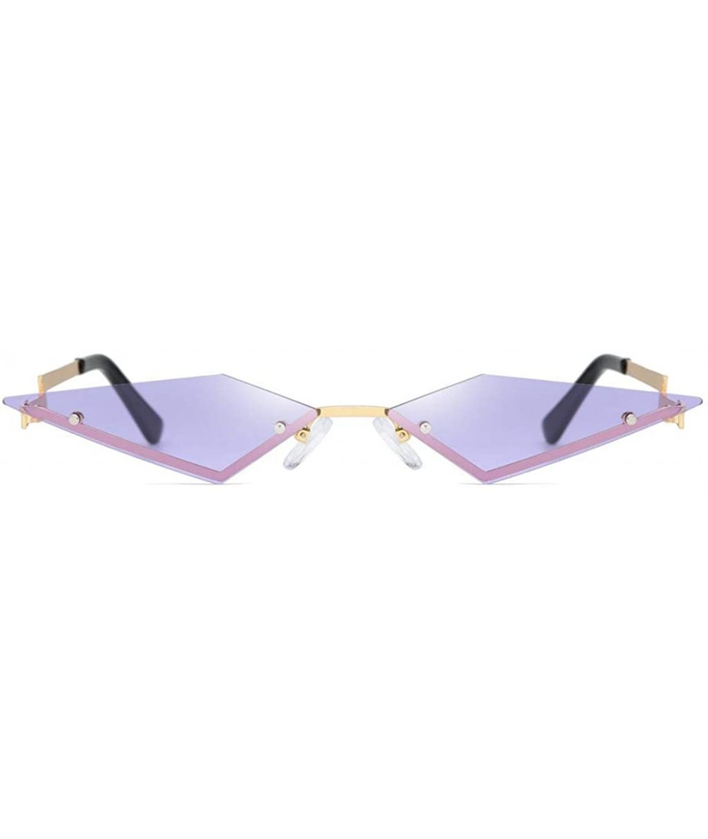 Cat Eye Women Irregular Diamond Shape Sunglasses Small Cat Eye Flat Lens Mirrored Glasses - Purple - CH196ANKQ0T $18.46