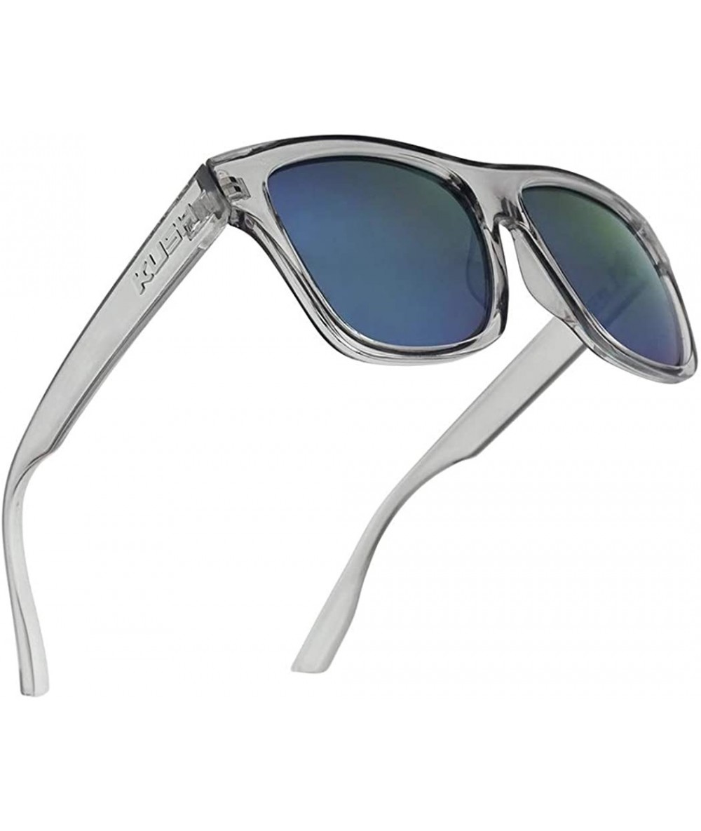 Rimless Classic Square Transparent Frame Sunglasses Mirrored Retro Sport Fashion Shades - Clear Grey Frame - Blue - CQ18IC00K...