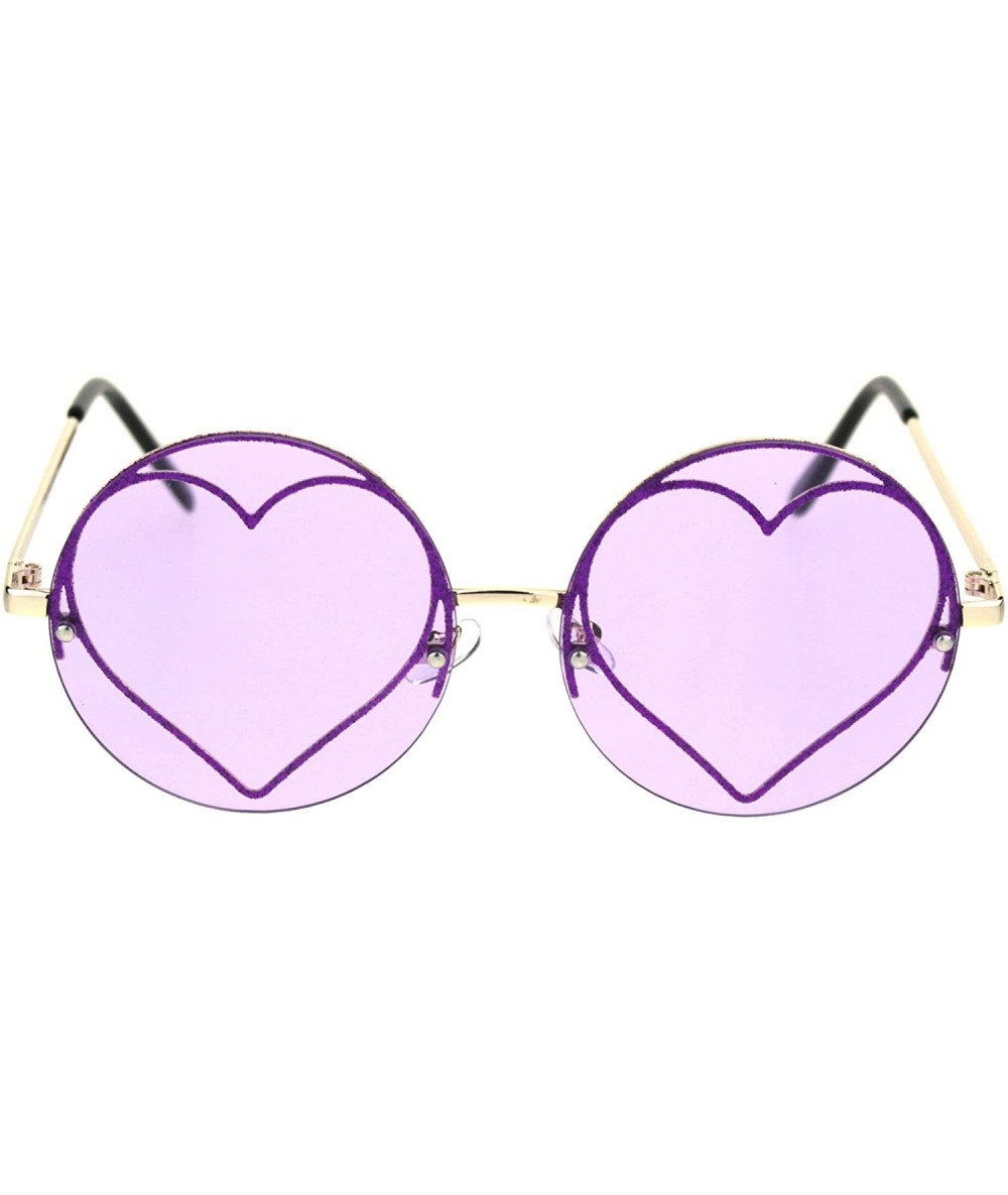 Rimless Glitter Heart Inner Frame Exposed Lens Hippie Circle Round Sunglasses - Gold Purple - CR18R8HMMIW $23.80