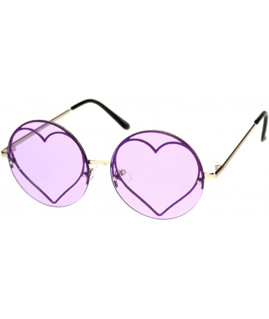 Rimless Glitter Heart Inner Frame Exposed Lens Hippie Circle Round Sunglasses - Gold Purple - CR18R8HMMIW $23.80