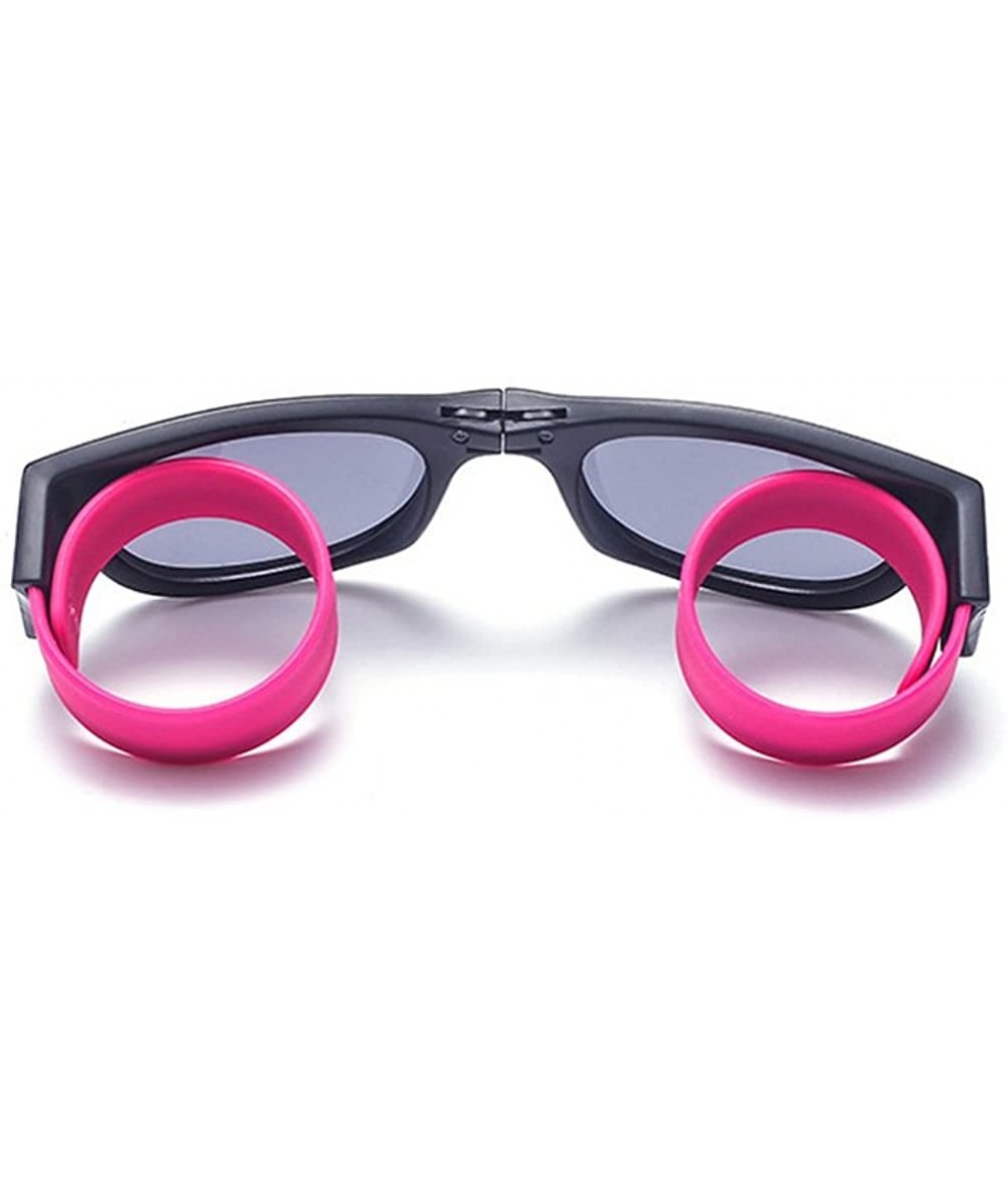 Oval Unisex Wrist Slapping Foldable Sunglasses Unique For The Active Lifestly Lens 52mm - Pink/Black - CP12LG0GHJH $20.71