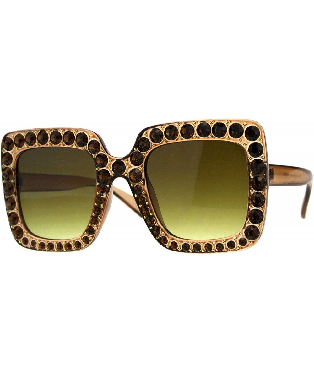 Square Bling Bling Rhinestone Sunglasses Oversized Square Womens Fashion - Brown - CR18DWOZCLQ $24.61