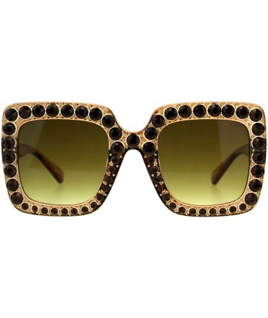 Square Bling Bling Rhinestone Sunglasses Oversized Square Womens Fashion - Brown - CR18DWOZCLQ $24.61