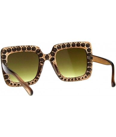 Square Bling Bling Rhinestone Sunglasses Oversized Square Womens Fashion - Brown - CR18DWOZCLQ $24.61